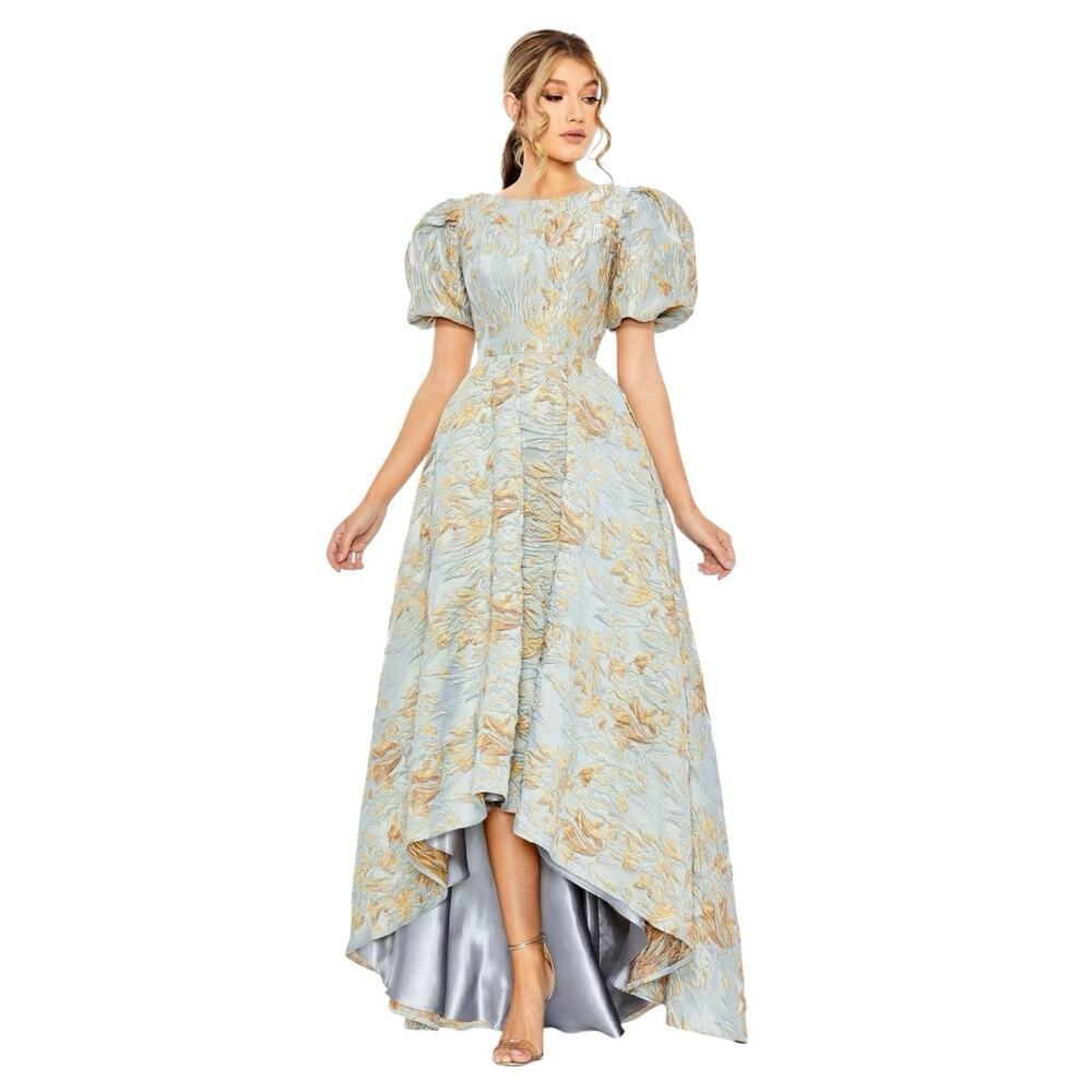 Mac Duggal 11608 Brocade Puff Sleeve High Low Gown Size 6 $798